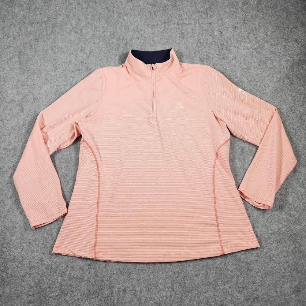 Rhoback Quarter Zip Pullover Womens XL Pink/Orange Striped Long Sleeve LQZ0007